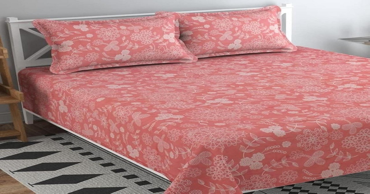BSB HOME® 200 TC 100% Cotton Feel Bedsheet for Double Bed with Two King Size Pillow Covers