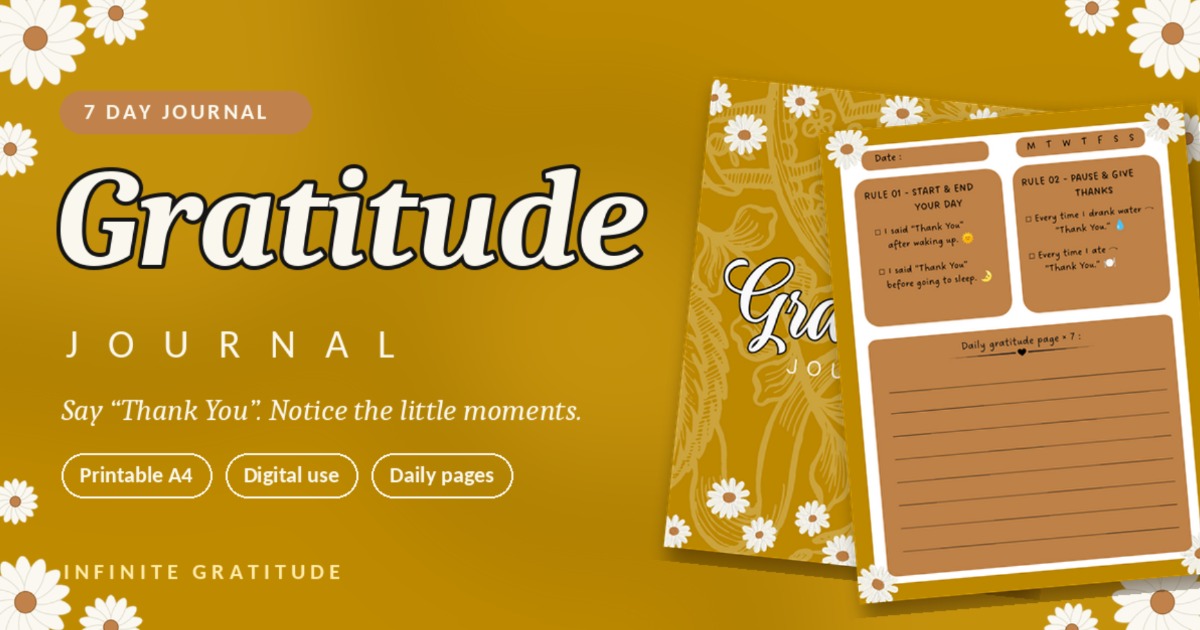7-Day Gratitude Journal: Daily Thank You Practice (Printable + Digital)