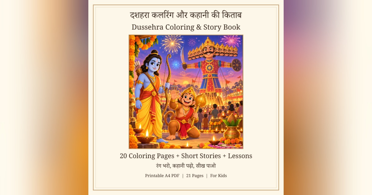 Dussehra Coloring & Story Book for Kids | 20 Printable Pages