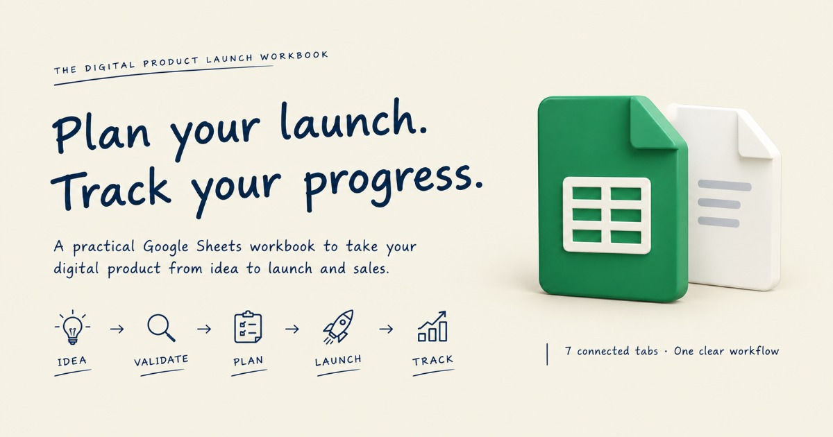The Digital Product Launch Workbook | Google Sheets Planner & Tracker