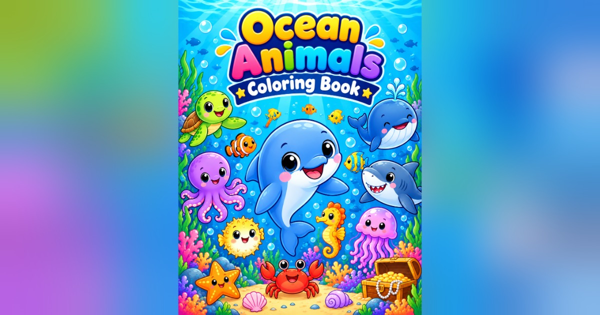 Ocean animals colouring book for kids (3 to 8), image 3