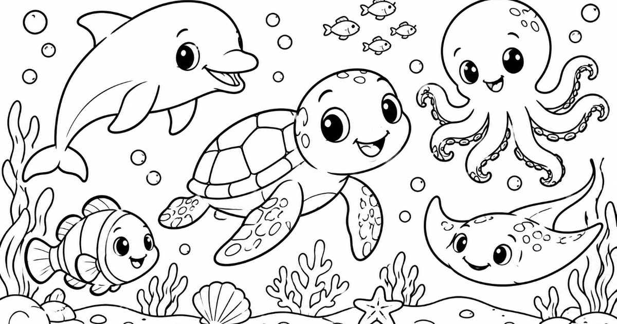 Ocean animals colouring book for kids (3 to 8), image 4