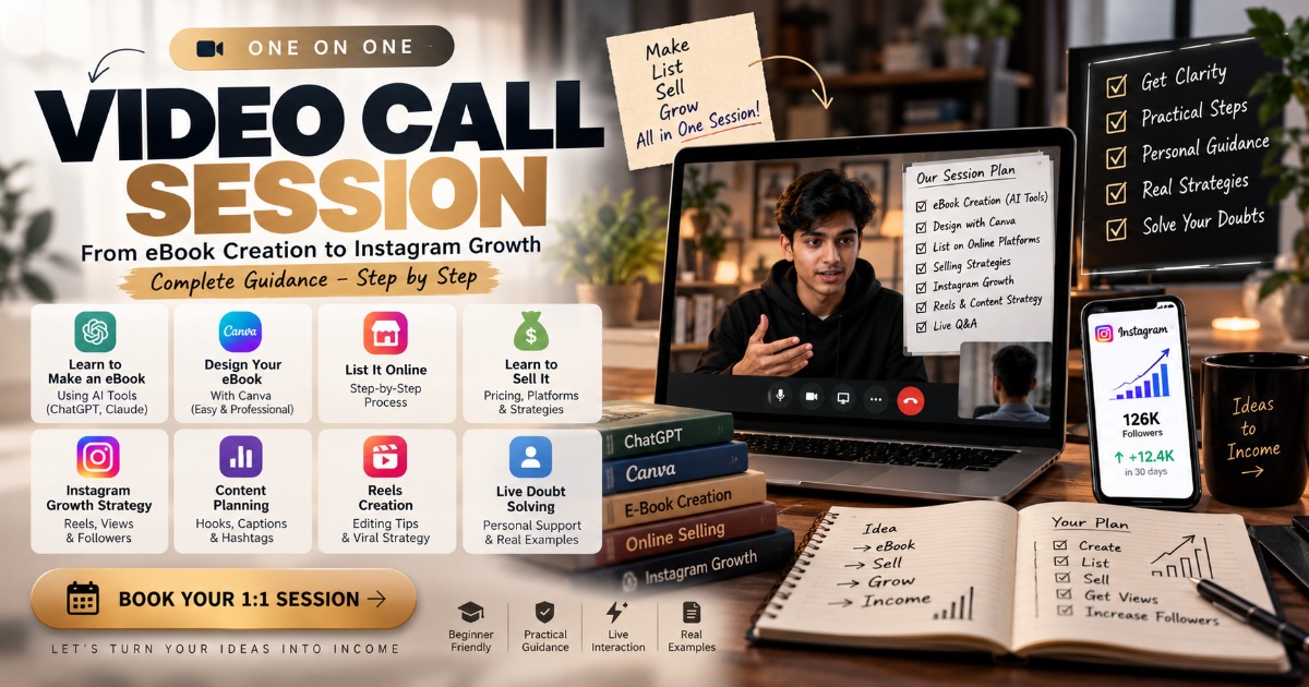 1:1 Video Call Session: Complete eBook Creation & Instagram Selling Coaching