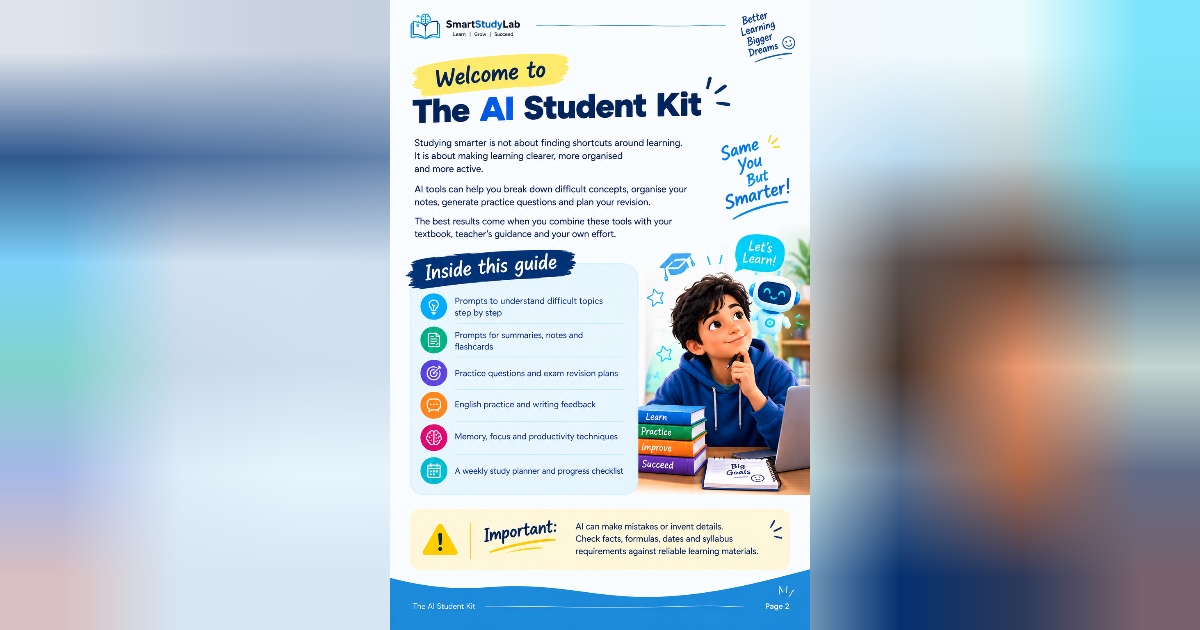 The AI Student Kit — Study Smarter, Not Harder | 50+ AI Prompts for Students by SmartStudyLab, image 2