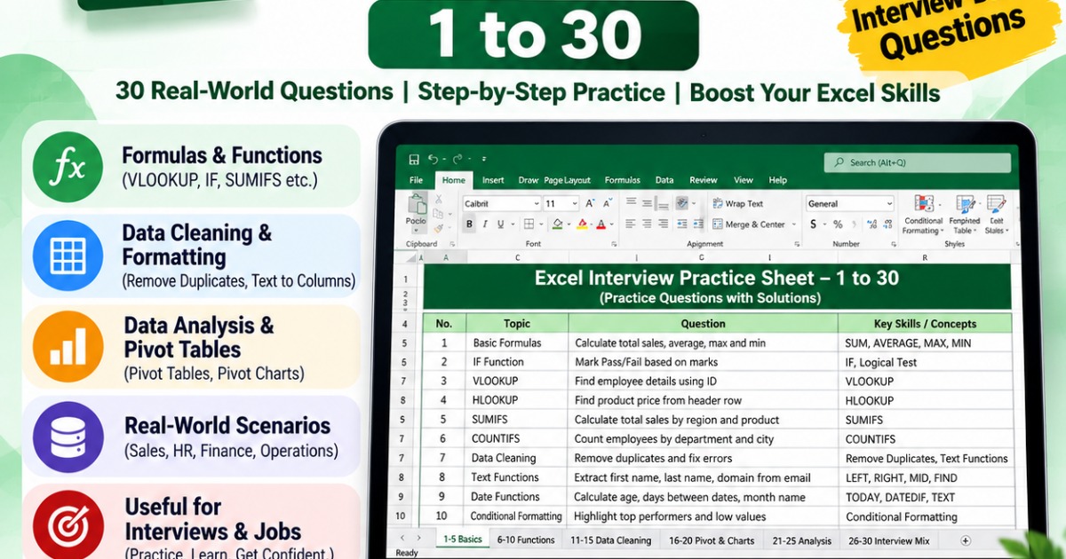 Excel Interview Practice Sheet – 1 to 30 — image 2