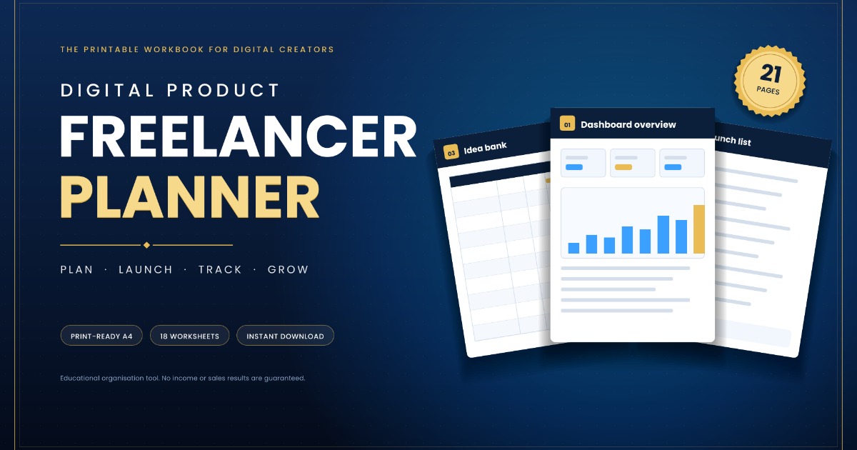 Digital Product Freelancer Planner: 21-Page Printable PDF