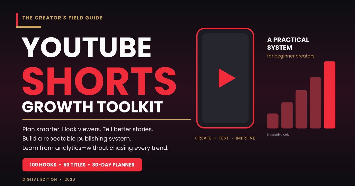 YouTube Shorts Growth Toolkit: 100 Hooks, 50 Titles & 30-Day Planner