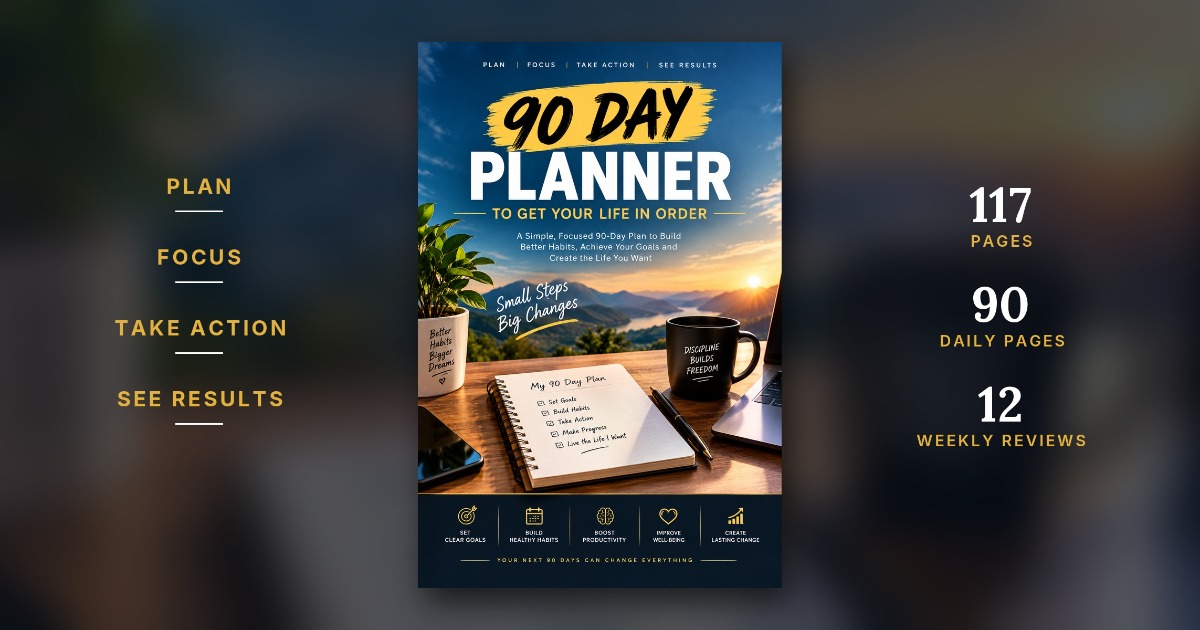 90 Day Planner to Get Your Life in Order: Printable Goal, Habit & Daily Planner (117 Pages)