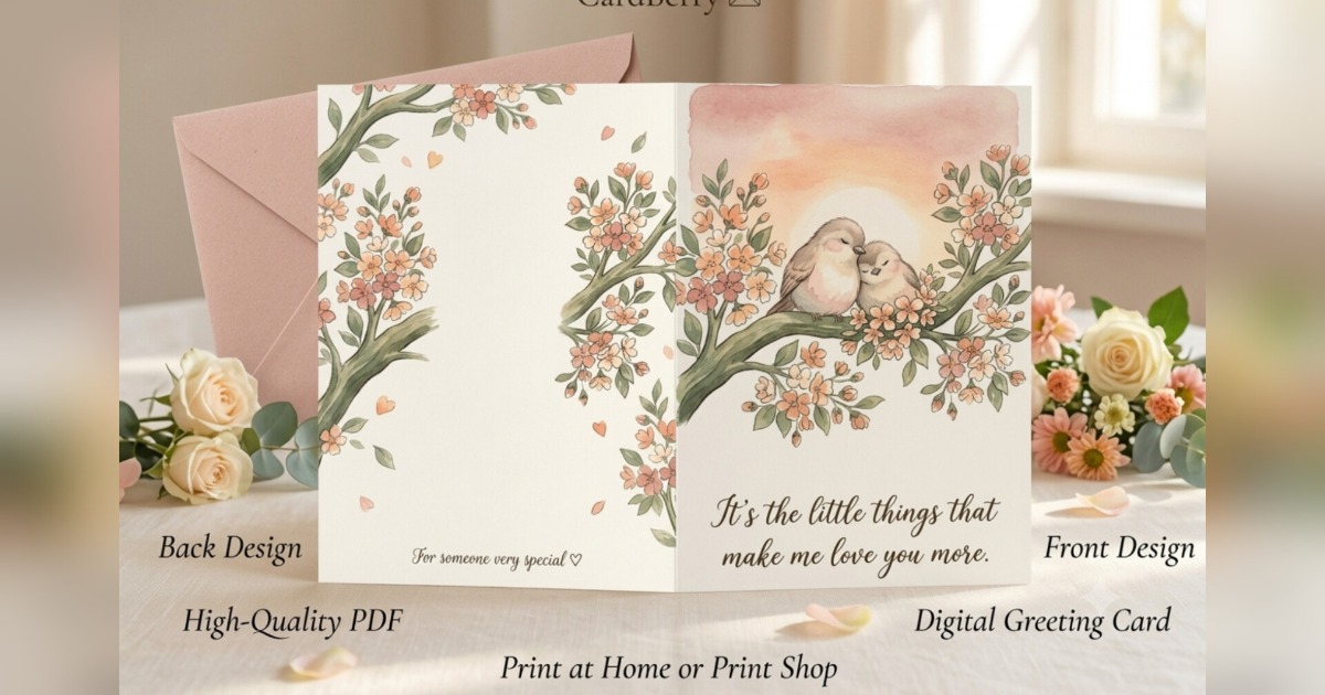 Romantic Printable Greeting Card | Cute Love Card | Digital PDF Download | Front & Back Design 💌, image 3