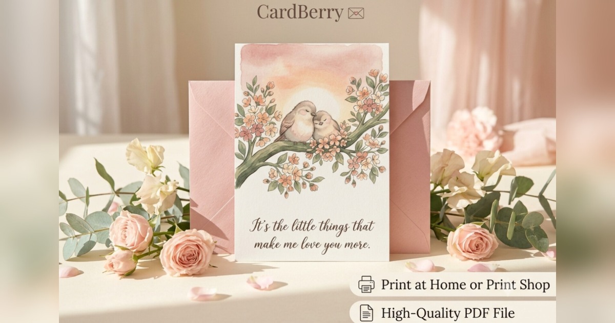 Romantic Printable Greeting Card | Cute Love Card | Digital PDF Download | Front & Back Design 💌, image 2