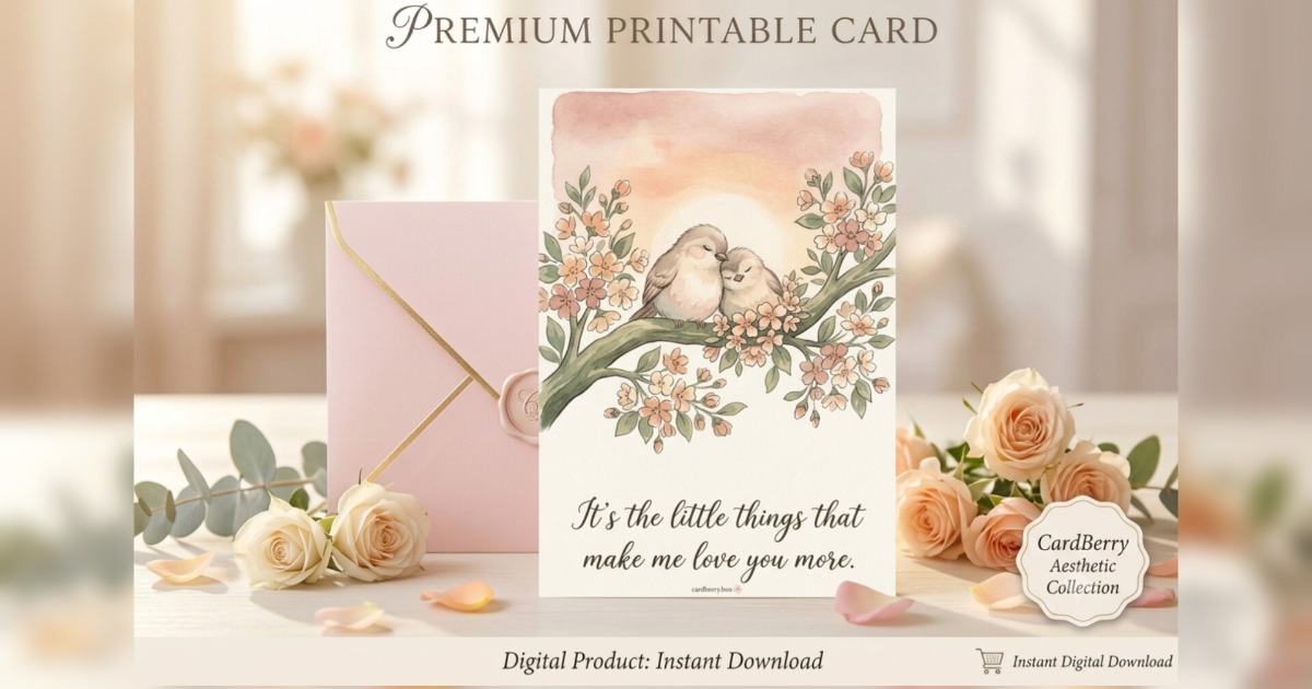 Romantic Printable Greeting Card | Cute Love Card | Digital PDF Download | Front & Back Design 💌