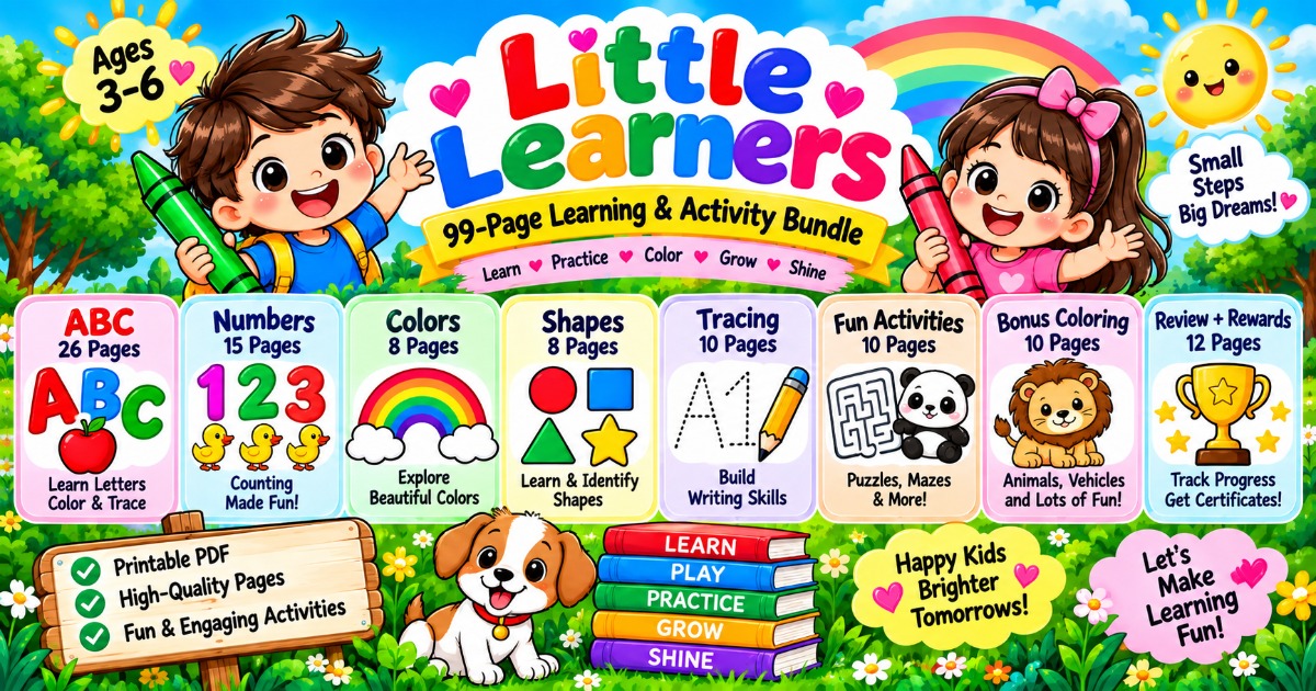 ๐ต Screen Time Kam Karo, Kids Ko Learning Se Jodo! | Little Learners Printable Activity Book for Kids (Ages 3โ6)