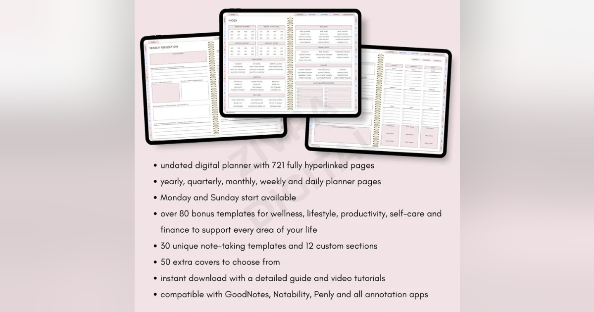 Undated Digital Planner | Goodnotes & iPad Planner | Minimalist Productivity Planner | Daily, Weekly & Monthly Organizer, image 3