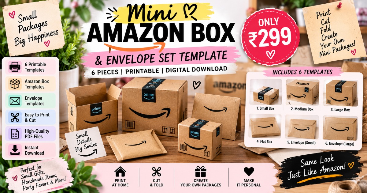Mini Amazon Box & Envelope Template Set | 6 Printable Package Templates | DIY Mini Packaging | Printable PDF | Instant Digital Download