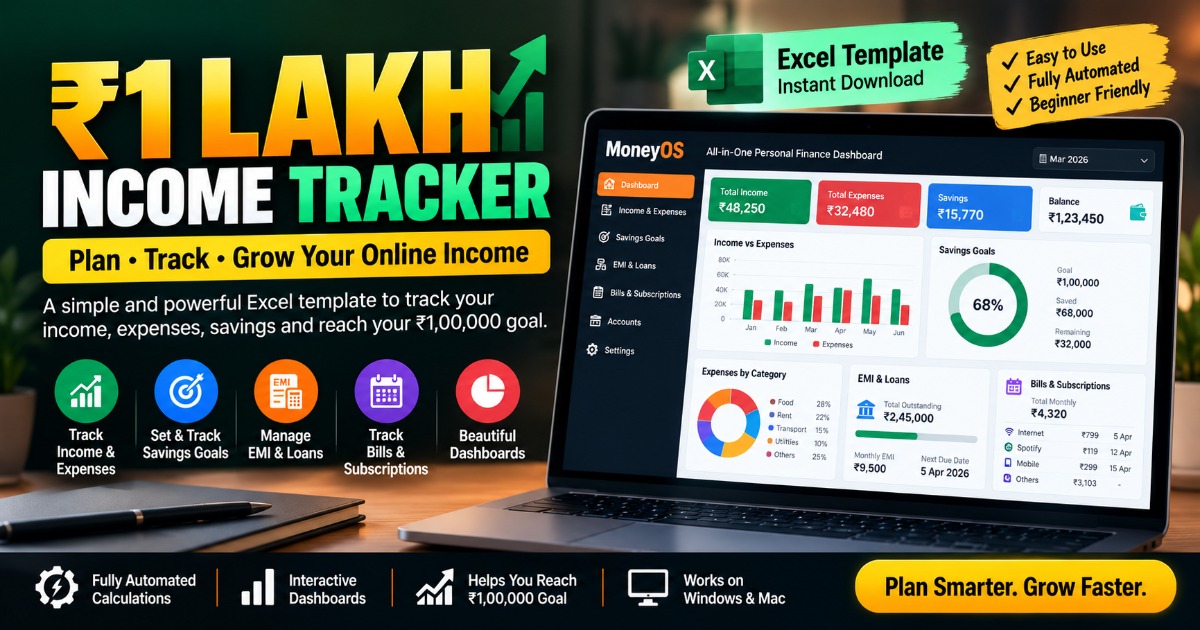 ₹1 LAKH ONLINE INCOME TRACKER – Excel Dashboard
