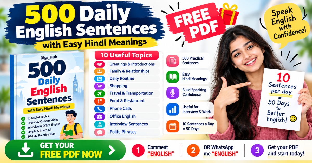 Daily English Practice: 500 Sentences + Hindi Meaning