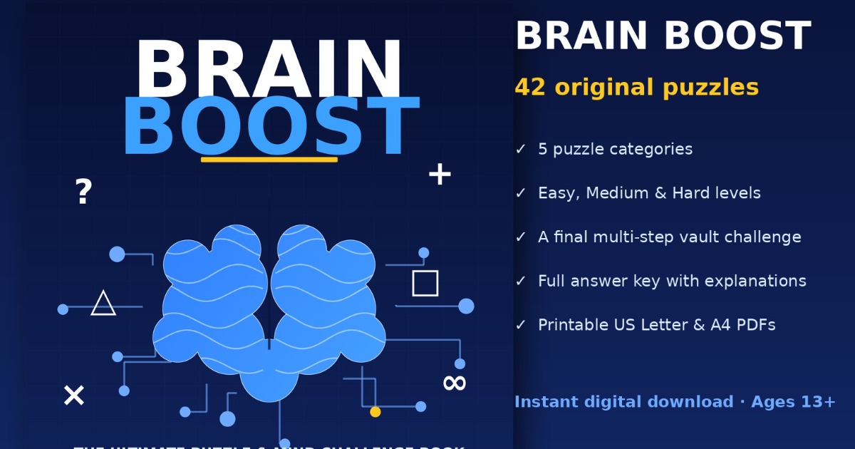 The Ultimate Puzzle & Mind Challenge Book | 42 Printable Puzzles for Ages 13+ (A4 PDF), image 2