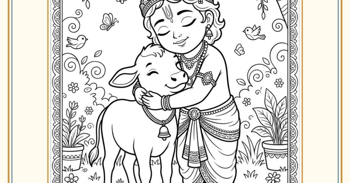 Discover a beautiful collection of Krishna-themed coloring pages inspired by the playful adventures, divine stories, and peaceful moments of Lord Krishna., image 2