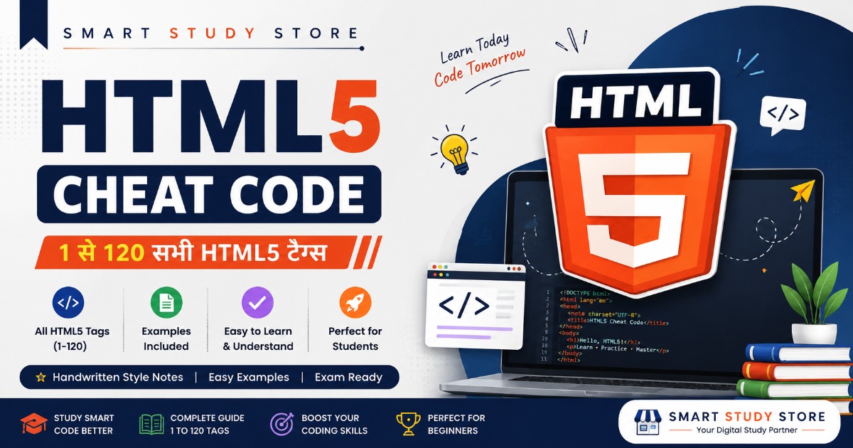 🔥 HTML 5 Cheat Code — 120+ Essential Tags 💻 Learn HTML Easily • Practical Notes • Beginner Friendly 📚 Complete eBook — सिर्फ ₹29/- ⚡ आज ही सीखना शुरू करें!