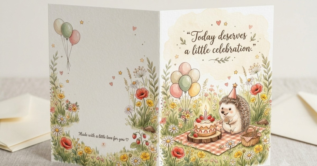 Printable Birthday Greeting Card | Cute Hedgehog Birthday Card | Digital PDF Download | DIY Printable Card | Instant Download, image 3