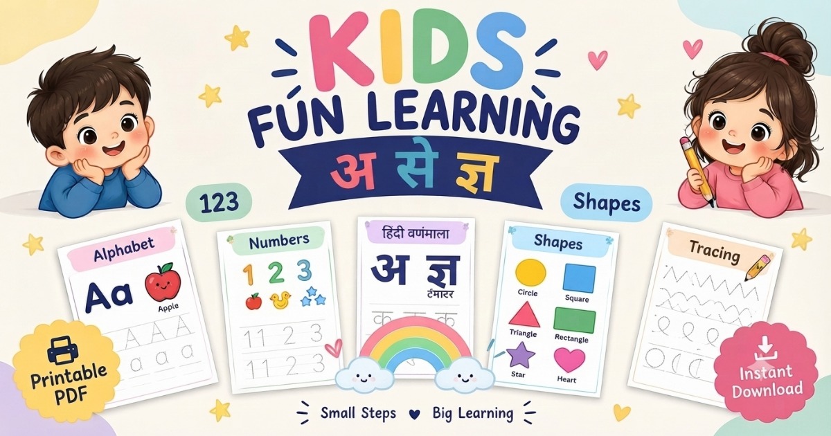 Kids Fun Learning - Numbers 1 to 10 Printable PDF Worksheet (Counting & Tracing)