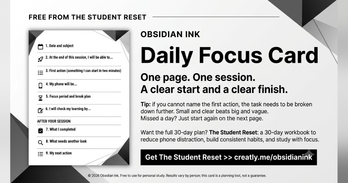 Daily Focus Card: Free Printable Study Planner for Students