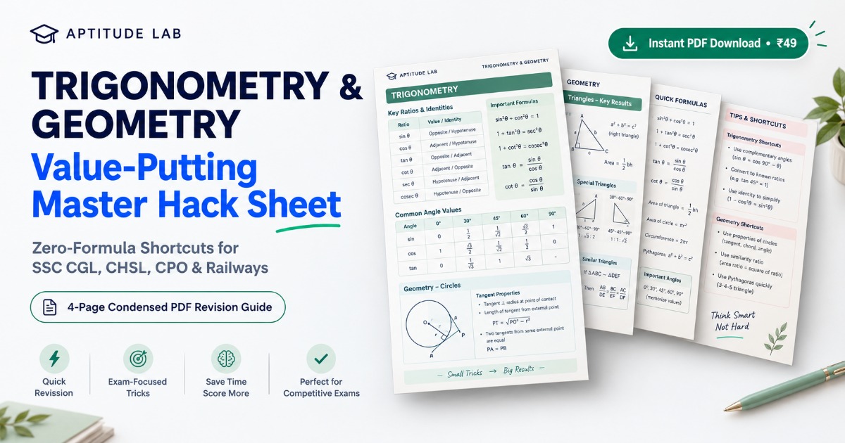 Trigonometry & Geometry "Value-Putting" Hack Sheet (TCS Repeated Patterns)
