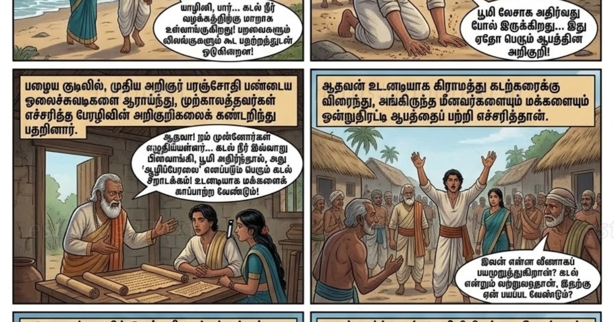🌊 குமரிக்கண்டம்: கடலுக்குள் மறைந்த தமிழர்களின் ரகசியம் (டிஜிட்டல் காமிக் புத்தகம்) 🌊  பழந்தமிழர் வரலாற்றின் மர்மங்கள், கடலில் மூழ்கிய லெமூரியா கண்டத்தின் பிரம்மாண்டம் மற்றும் வீர சாகசங்களை கண்முன்னே கொண்டுவரும் சித்திரக் கதைத் தொகுப்பு!  📖 புத்தகத்தின், image 5