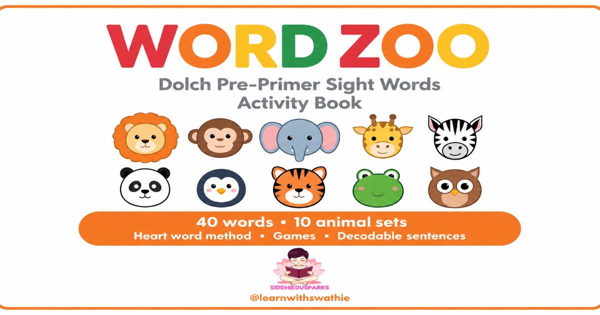Word Zoo - Dolch Pre-Primer Sight Words Activity Book