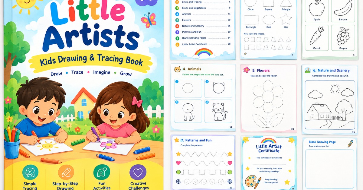 Little Artists: Kids Drawing & Tracing Workbook – Printable PDF