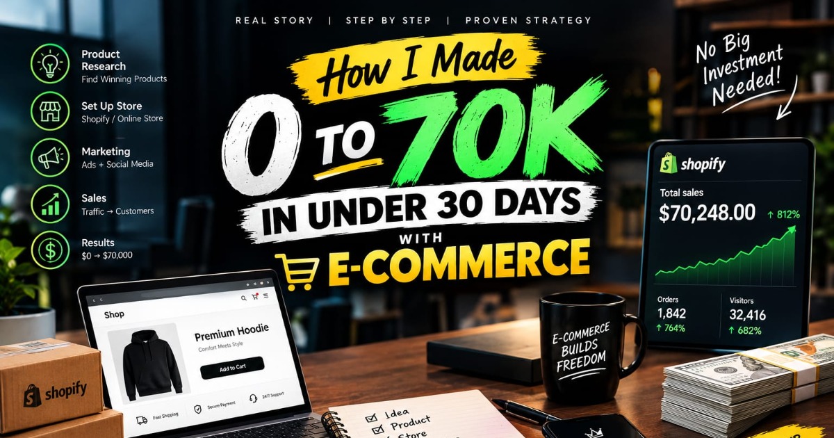 ₹0 to ₹70K in 30 Days with E-Commerce The Beginner’s Roadmap to Starting & Scaling an Online Store