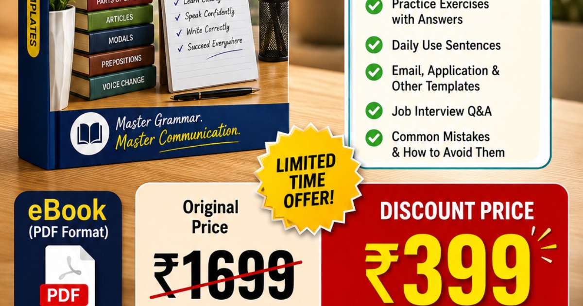 COMPLETE ENGLISH GRAMMAR WITH TEMPLATES 📘 ✨ Speak Better • Write Better • Communicate Better ✨ Want to improve your English grammar from Basic to Advanced Level? This easy-to-understand eBook is designed for students, job seekers, beginners, and anyone w — image 2