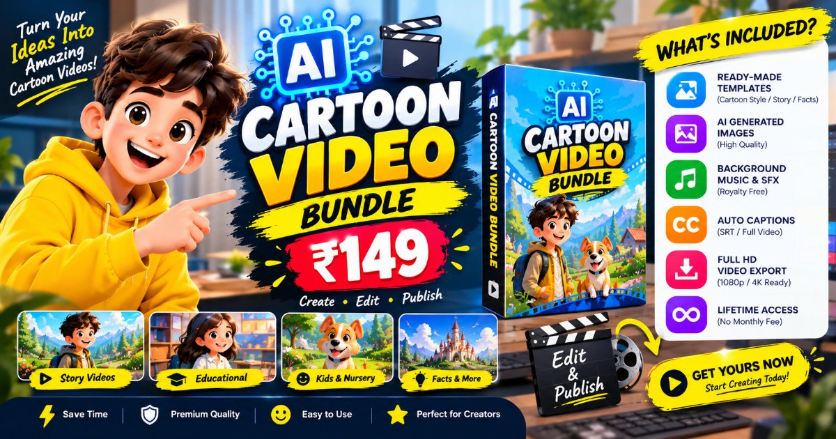 AI Cartoon Video Bundle – Story, Kids & Educational Videos | ₹149
