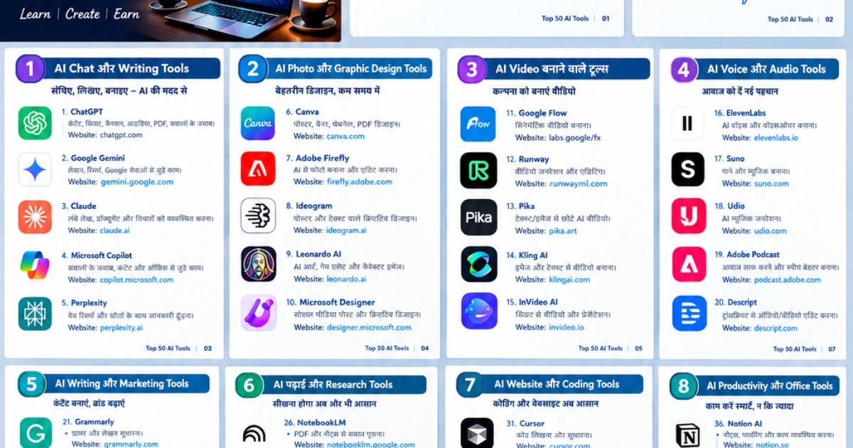 🤖 Top 50 AI Tools PDF 📚 | सिर्फ ₹39 में सीखें AI और Online Skills 🚀, image 2