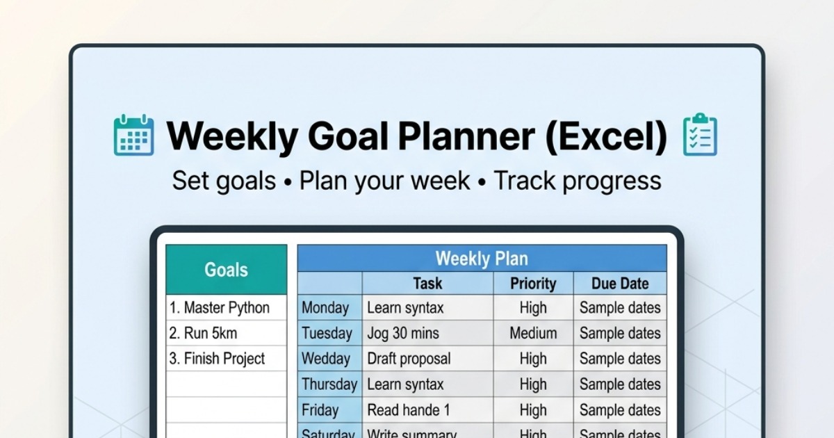 Goals Planner Excel sheet