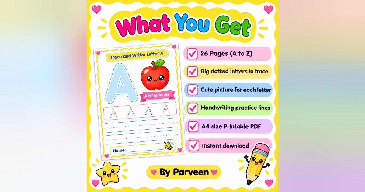 Alphabet Tracing Worksheets A-Z | Printable PDF for Preschool & Kindergarten, image 3