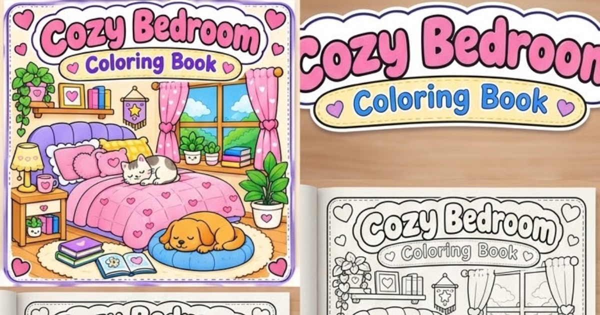 Cozy Bedroom Coloring Book, image 2